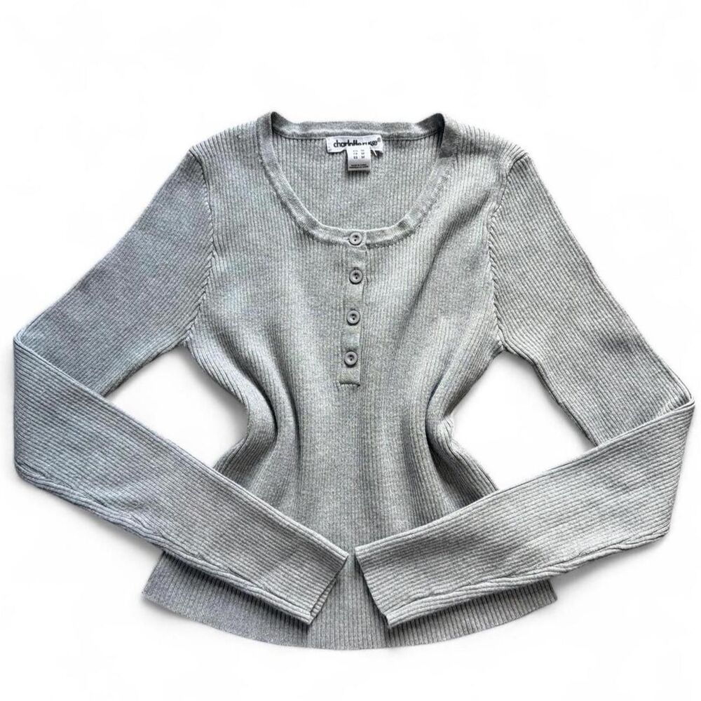 Charlotte Russe Ribbed Henley Long Sleeve Top